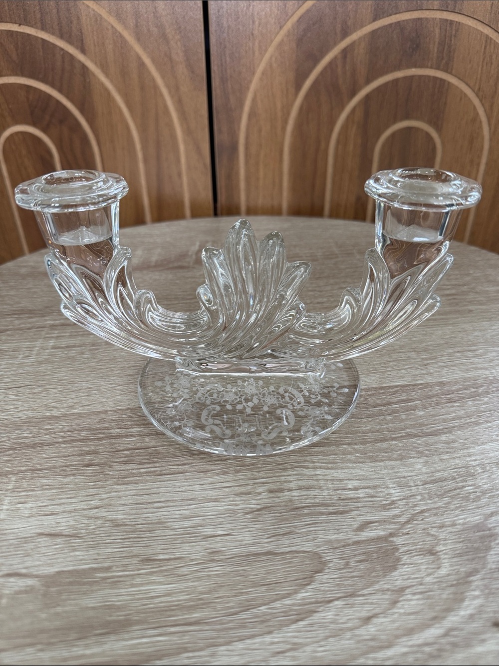 Etched Clear Glass Crystal Decorative Double Candlestick Holder